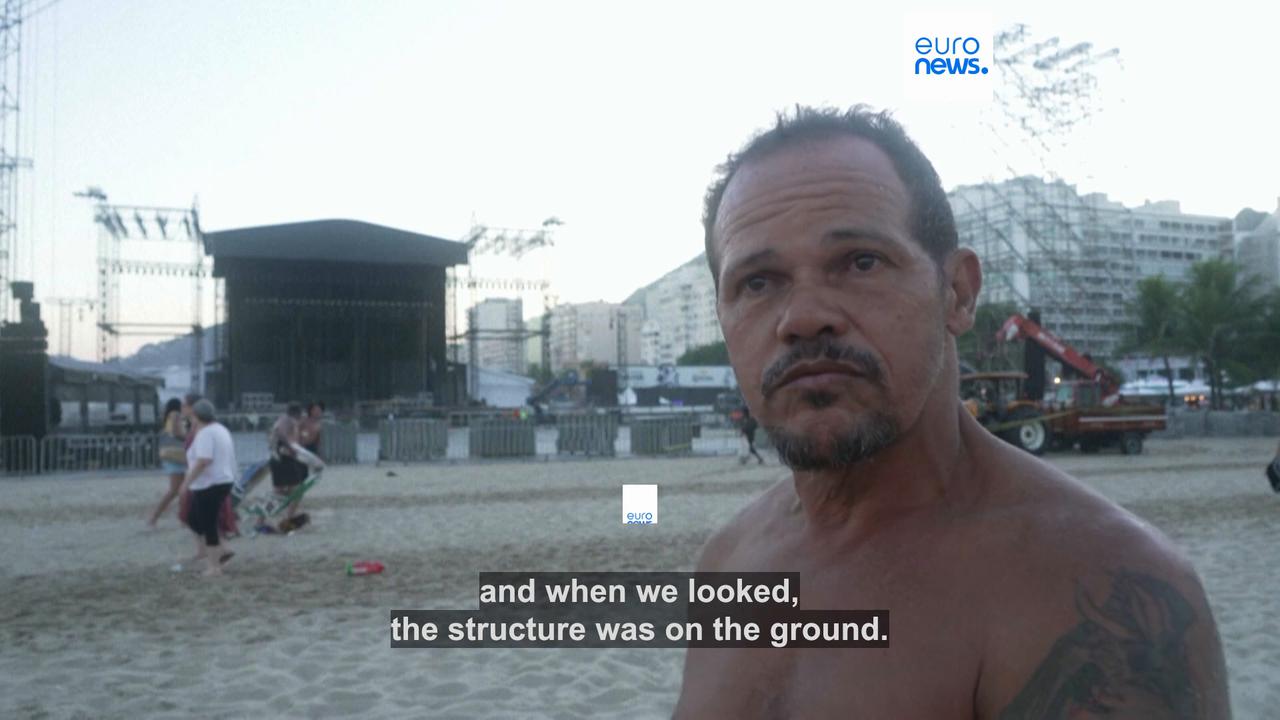 Video thumbnail for Shakira crew member dies installing stage for free concert in Brazil