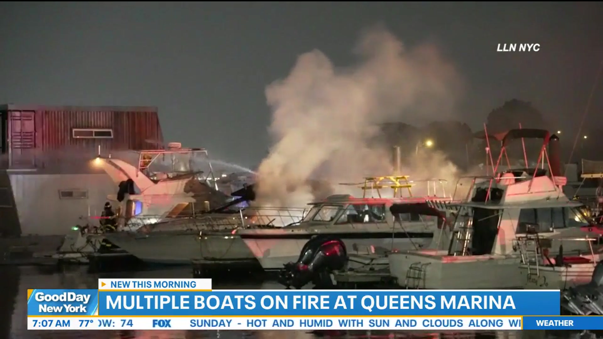 'Video thumbnail for Multiple boats on fire at Queens marina'