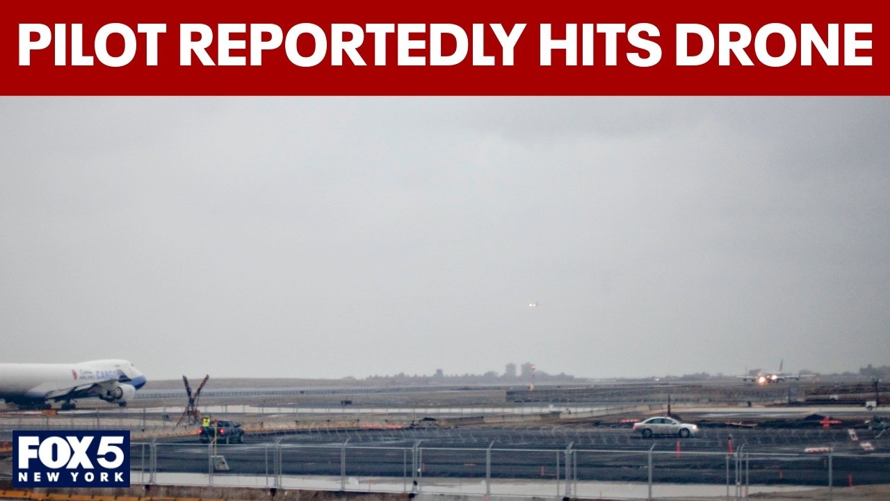 Video thumbnail for Pilot reports hitting drone during landing at JFK airport