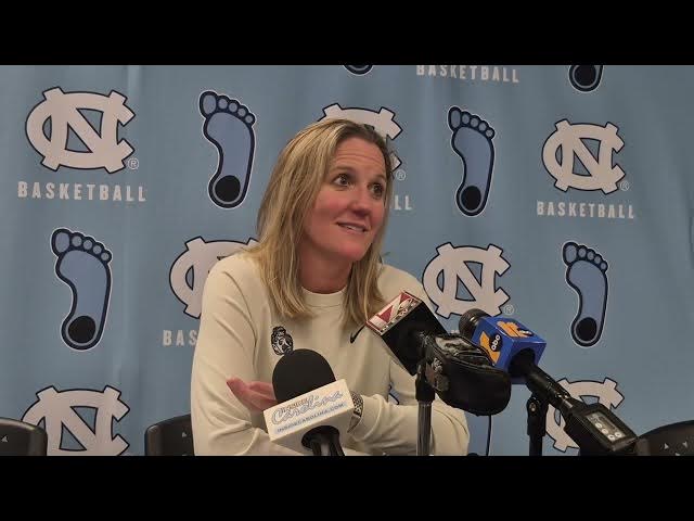 Video thumbnail for #UNC coach Courtney Banghart after the Tar Heels' upset of No. 12 #Duke
