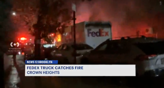 Video thumbnail for FedEx truck ablaze in Crown Heights
