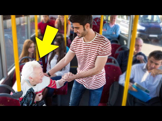 Video thumbnail for Boy Gives up His Seat for Old Lady on Bus, She Makes His Mom a Millionaire in Return
