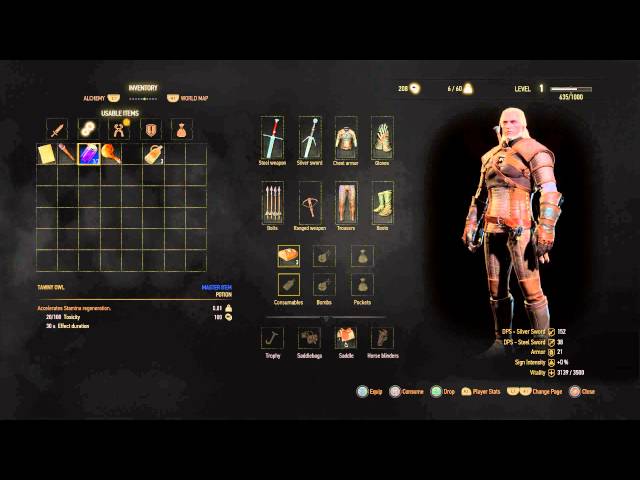 Video thumbnail for The Witcher 3: Wild Hunt - Assigning Potions Tutorial Text Message (Bread, Torch) Gameplay Sequence