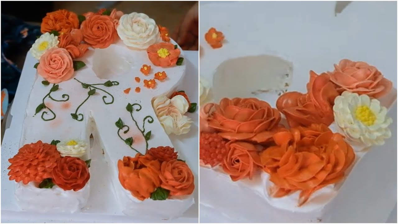 'Video thumbnail for R shaped cake decoration with beautiful flowers for happy birthday'