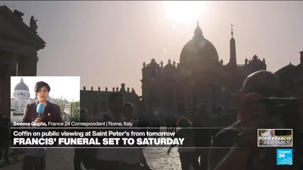 Video thumbnail for Pope Francis' coffin on public viewing at St Peter's from Wednesday