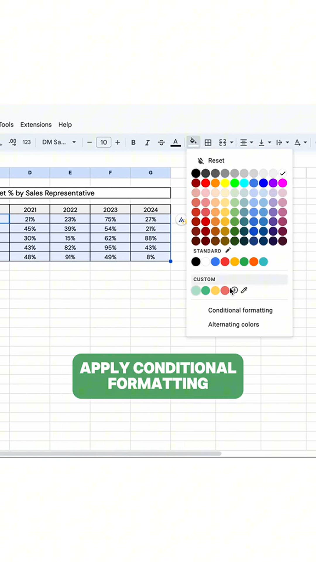 'Video thumbnail for Create a heat map in #googlesheets in less than 30 seconds using conditional formatting and color scale '