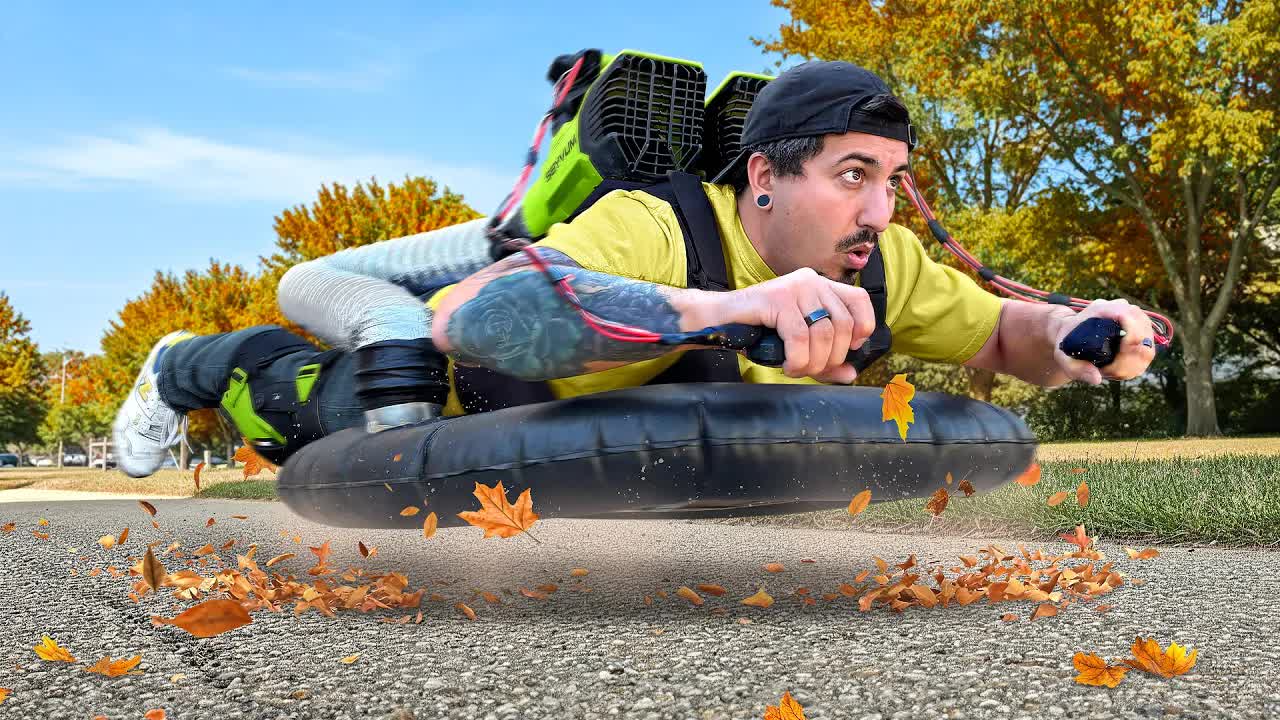 Video thumbnail for jake carlini: building a diy hover suit with leaf blowers!