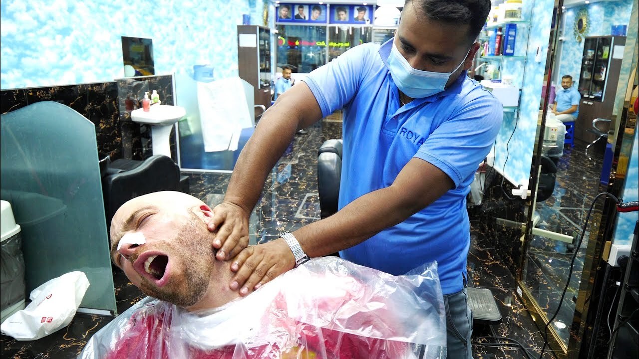 Video thumbnail for The ULTIMATE Indian Haircut EXPERIENCE in DUBAI - Head Shave and Back Massage | UAE
