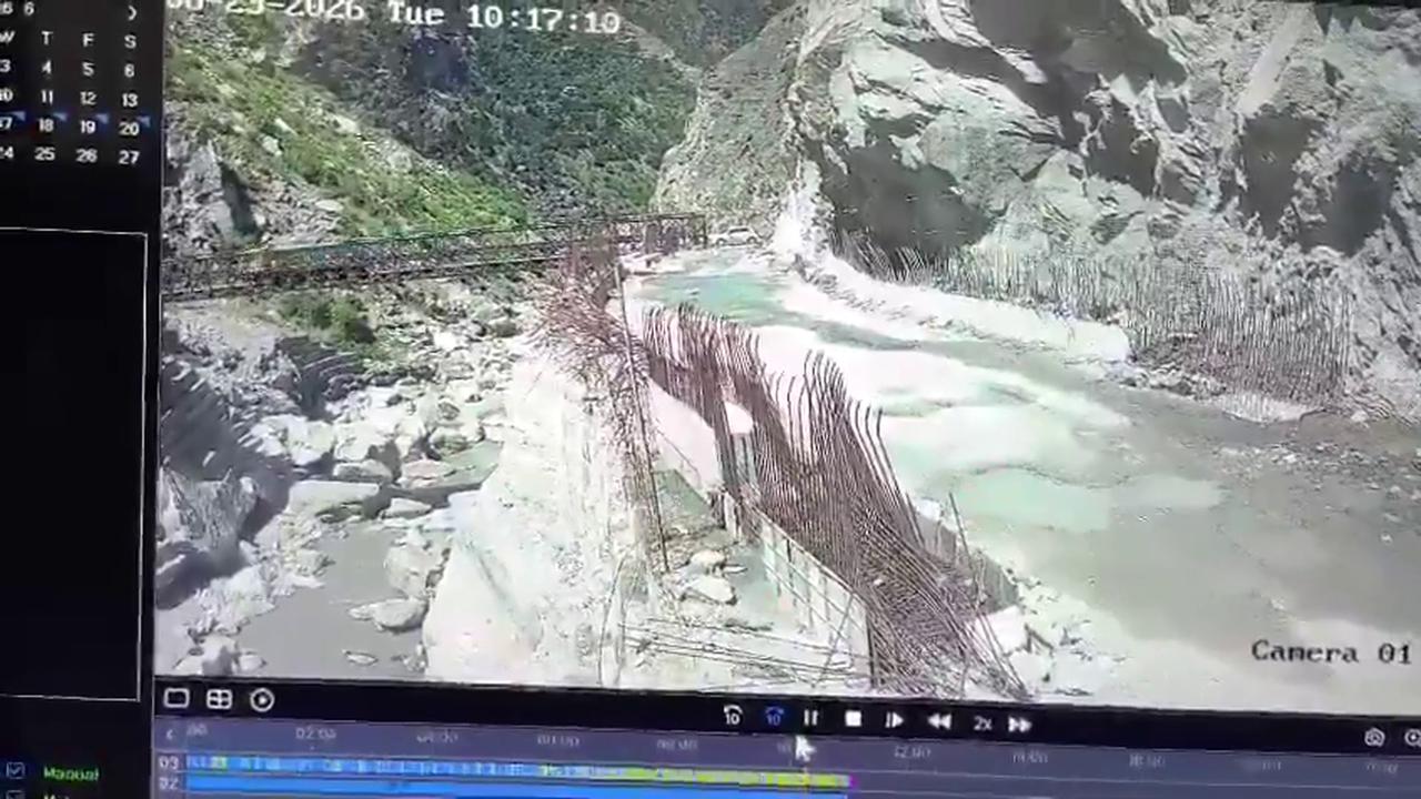 Video thumbnail for India: Overloaded dumper plunges into river as 190-foot-long bridge gives way under heavy weight.