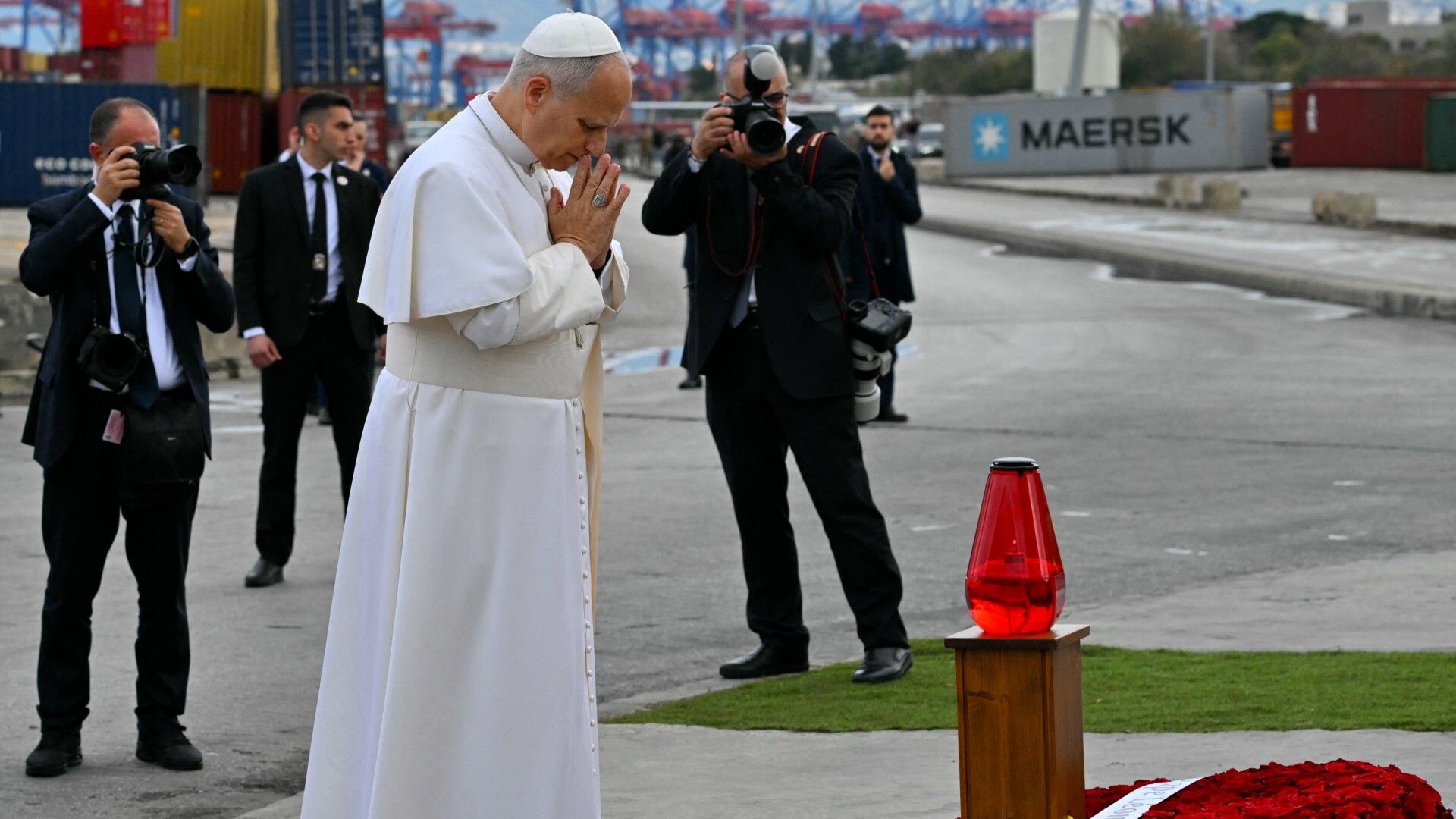 Video thumbnail for Pope Leo wraps up Lebanon visit with prayers at site of Beirut port blast