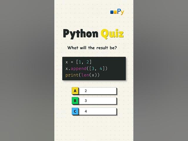 Video thumbnail for What will be the result of this Python Quiz #python #pybeginners