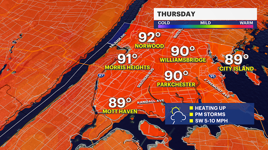 Video thumbnail for Heat & humidity stick around through the next few days with sower chances for The Bronx