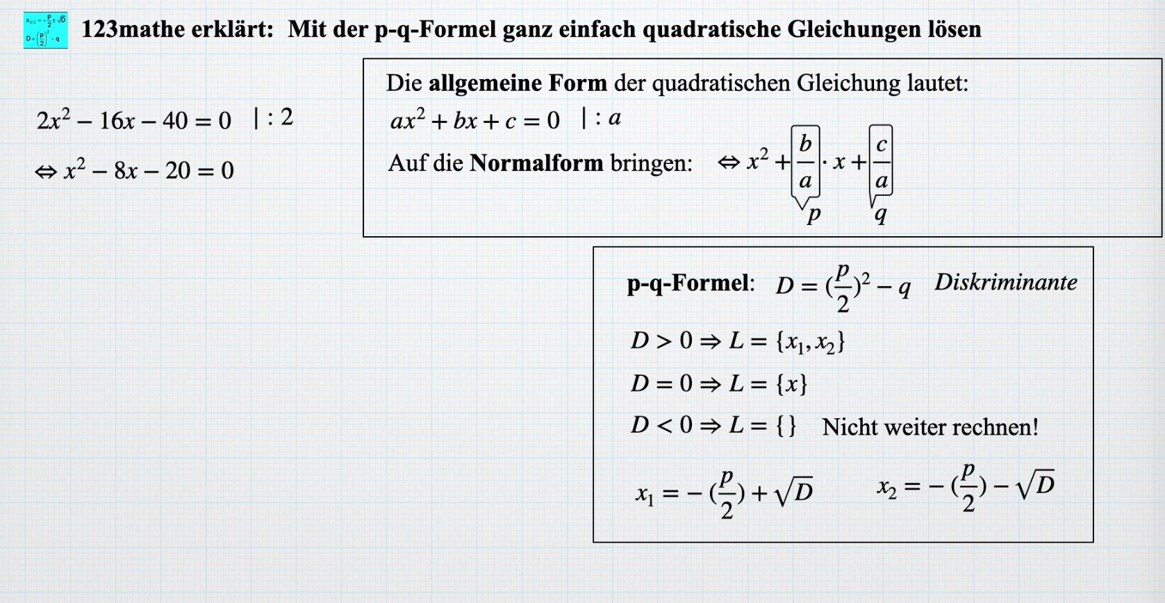 'Video thumbnail for p-q-Formel einfach erklärt'