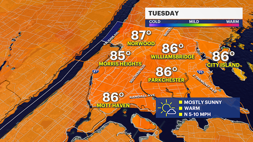 Video thumbnail for Sunshine dominates before rain chances return in the Bronx