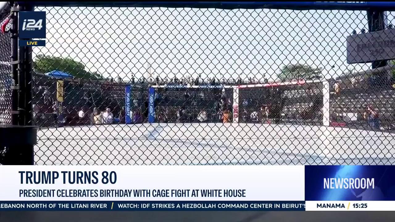 Video thumbnail for Trump turns 80: President celebrates birthday with cage fight at White House