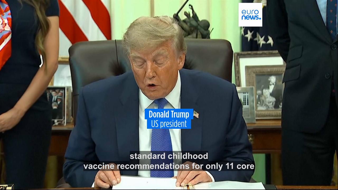 Video thumbnail for Trump signs order calling for fewer childhood vaccines, going against medical groups’ advice