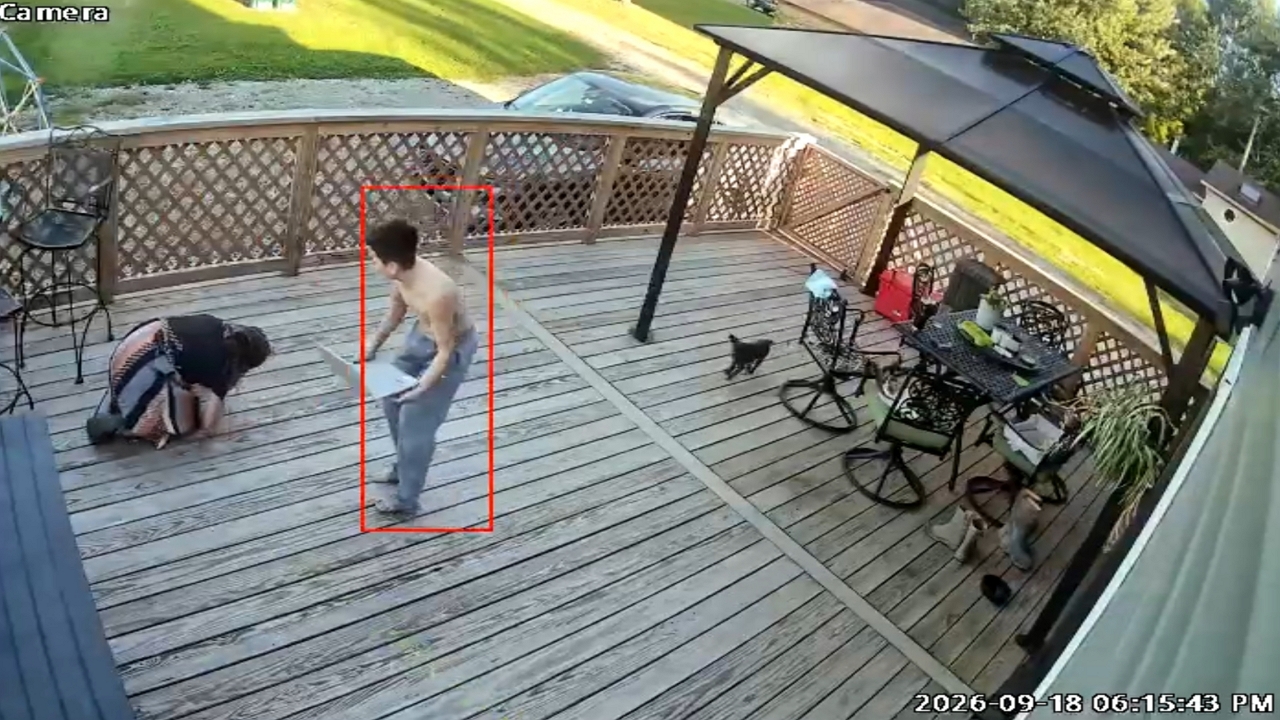 Video thumbnail for Woman slips on tennis ball while dog looks on in Ohio
