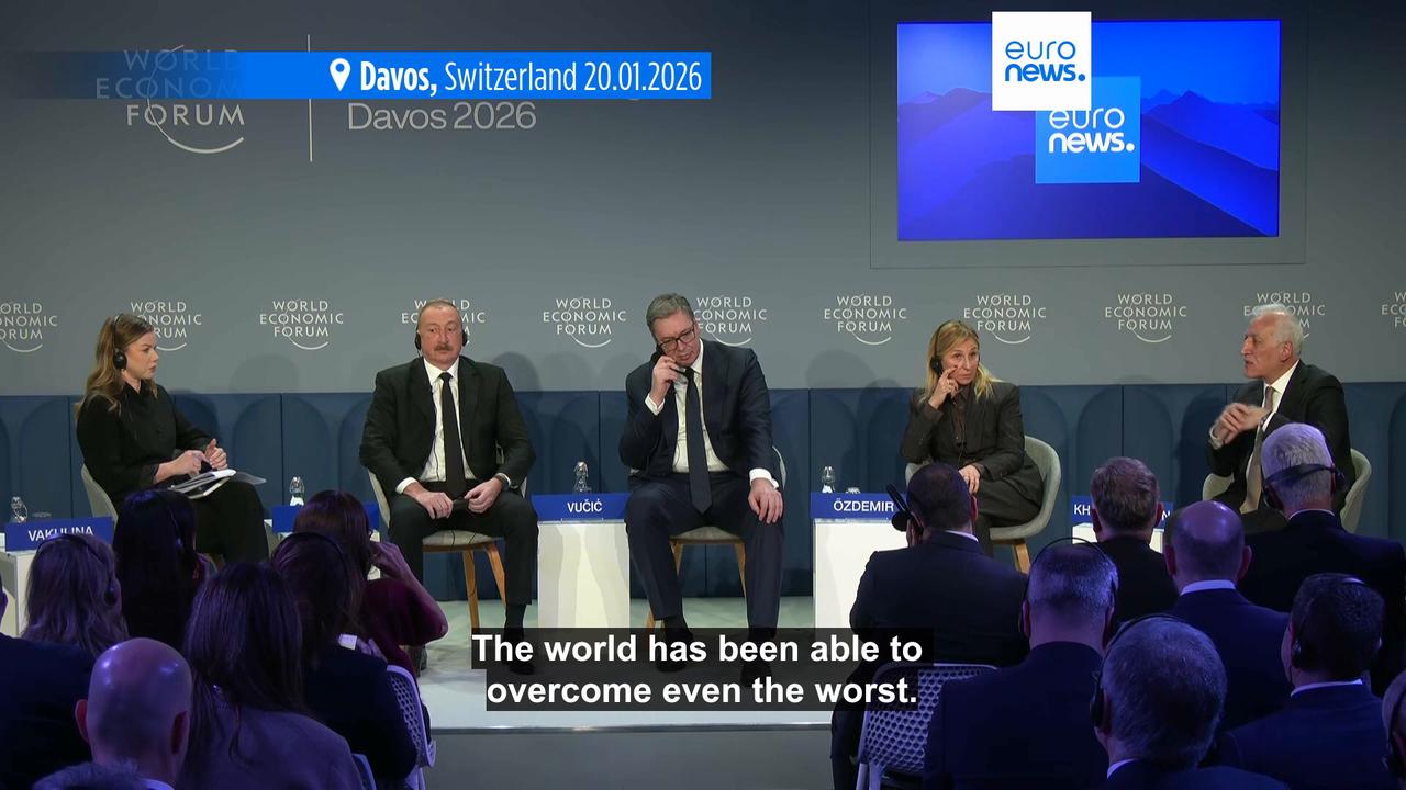 Video thumbnail for Armenia and Azerbaijan leaders hail peace at Davos as Serbian president warns of US-Europe divorce