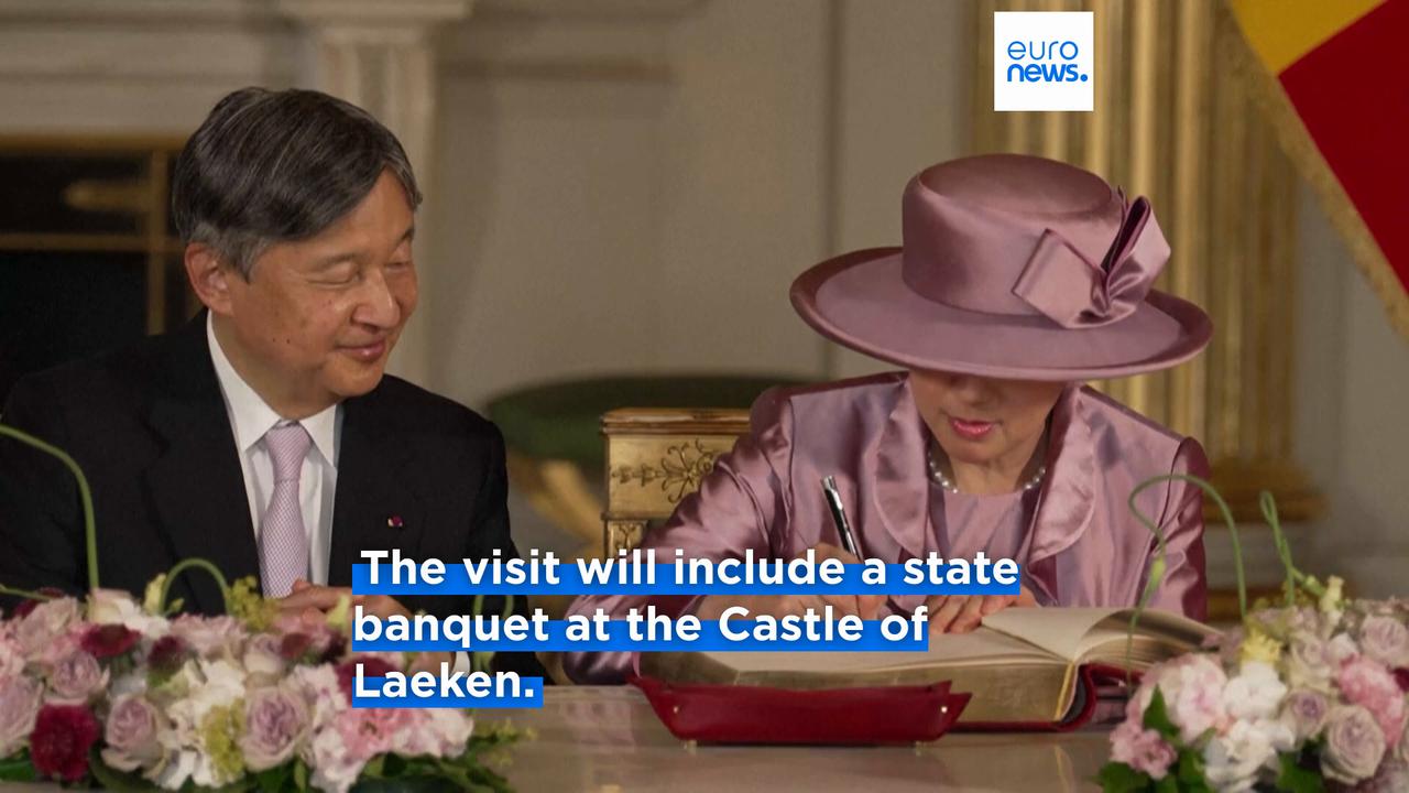 Video thumbnail for Japan's emperor and empress arrive in Belgium for state visit
