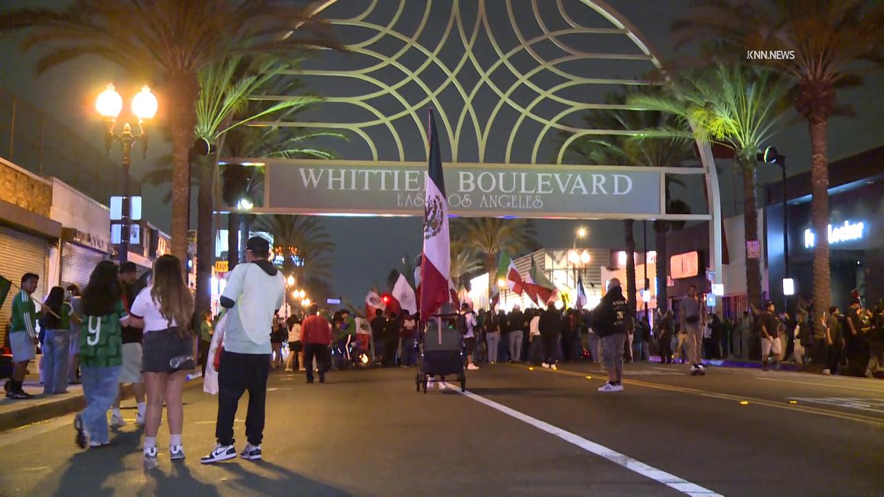Video thumbnail for US, Los Angeles: East Los Angeles Mexico Fans Celebrate on Whittier Boulevard.