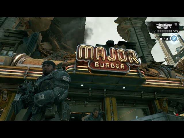 Video thumbnail for Gears of War: E-Day - Act 2 Chapter 2: Day 1 Downtown: Major Burger: Vandalized Salvaging Poster