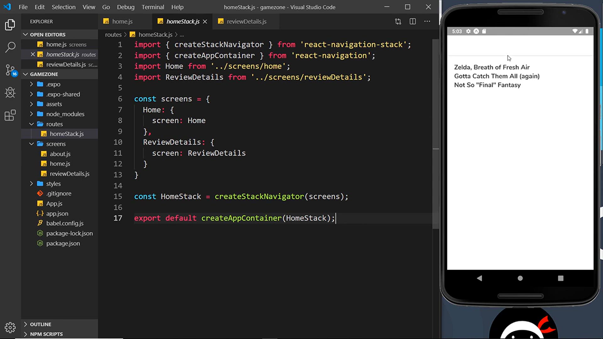 'Video thumbnail for React Native Tutorial  #23 - Navigation Options'