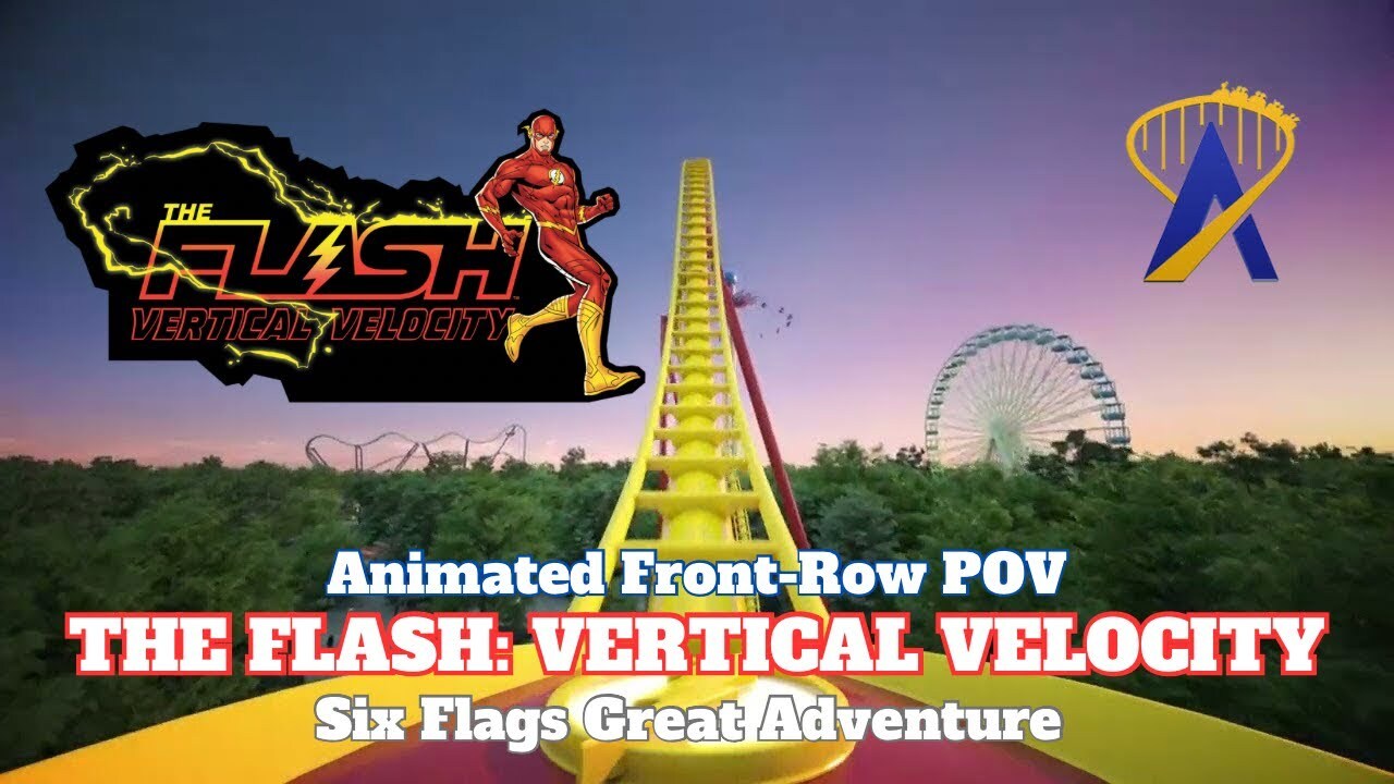 Video thumbnail for The Flash: Vertical Velocity Animated Front Row POV from Six Flags Great Adventure
