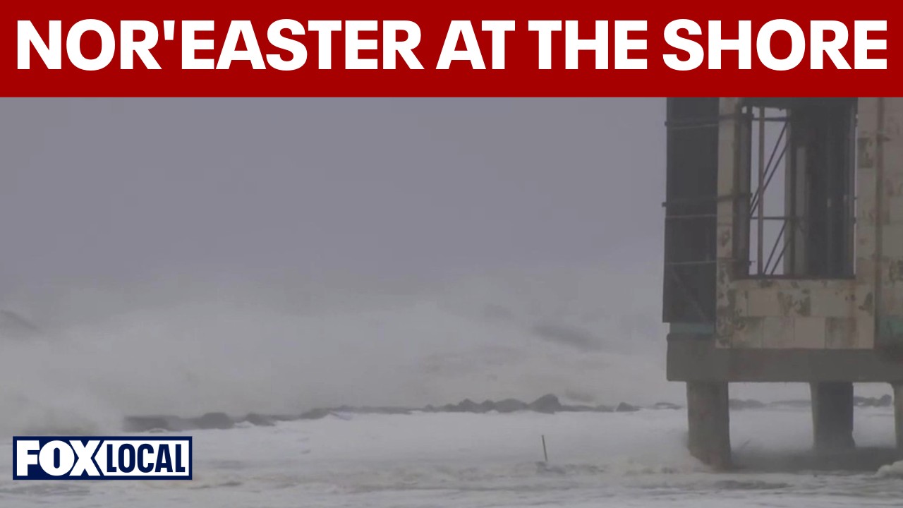 Video thumbnail for 50 mph wind gusts and 10-foot waves batter the Jersey Shore