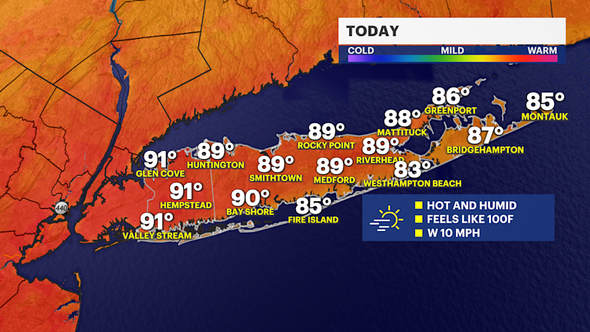 Video thumbnail for A hot and humid Sunday on Long Island, big cool down in the 10-day forecast