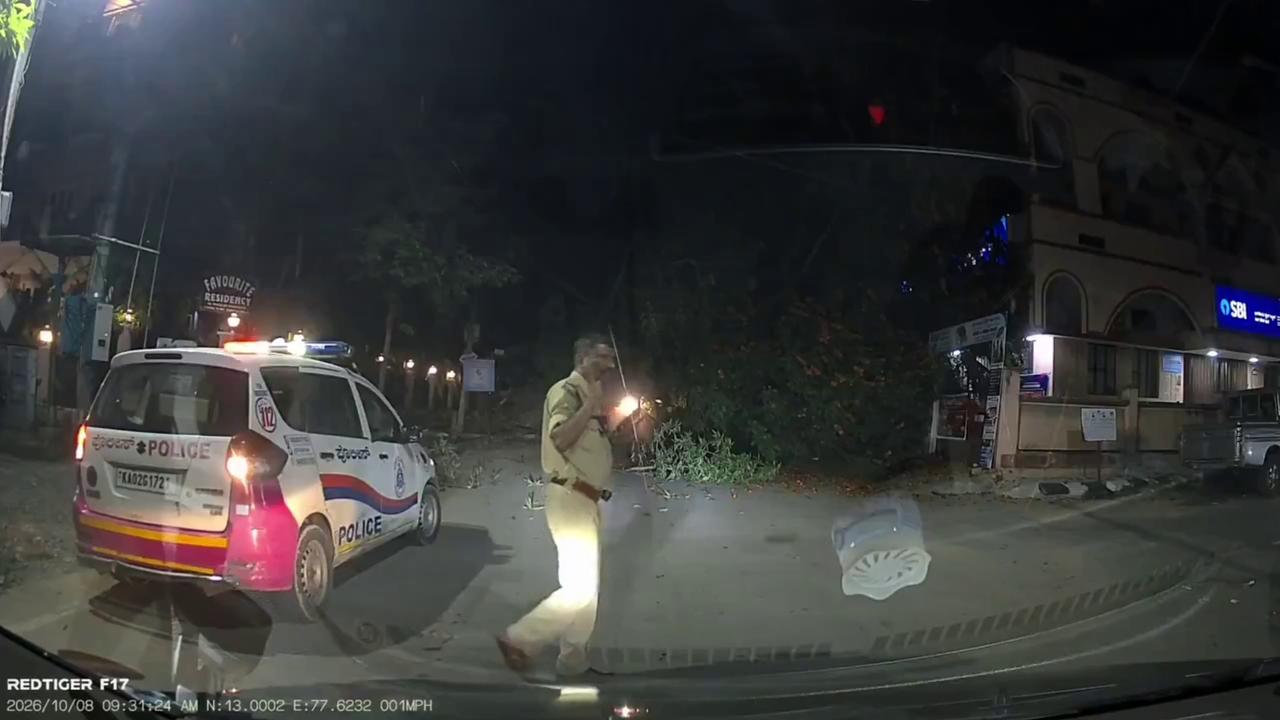 Video thumbnail for India: Tree Comes Crashing Down in Bengaluru as Bike Passes Through Just in Time.