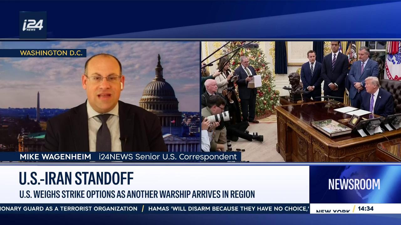 Video thumbnail for U.S.- Iran standoff: U.S. weighs strike options as warship arrives in region
