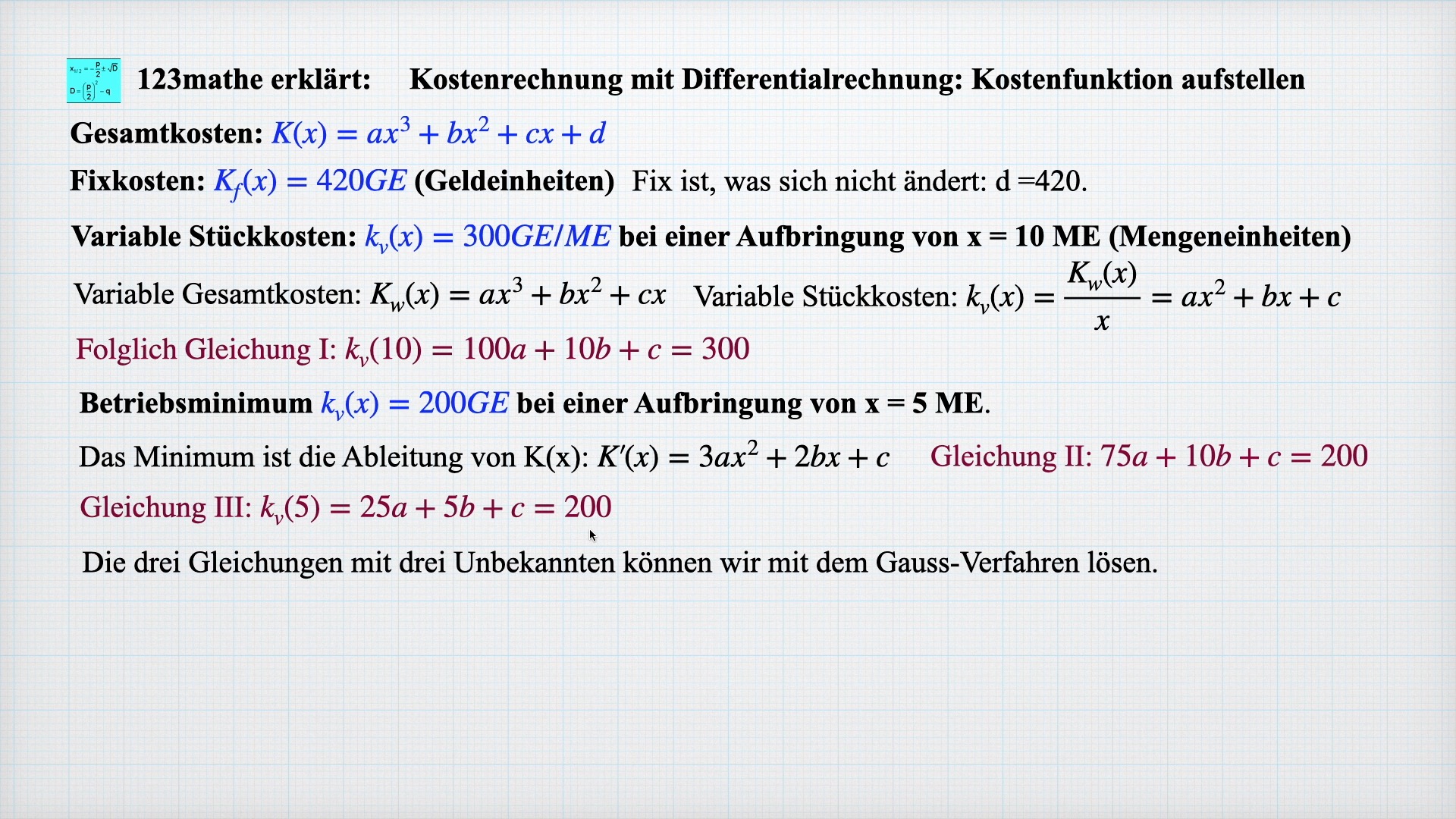 'Video thumbnail for Kostenfunktion erstellen mit Differentialrechnung'
