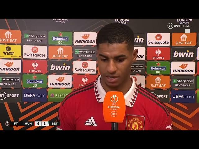 Video thumbnail for Marcus Rashford reaction after Man Utd STRONG Win over Real Betis - Manchester United v Real Betis