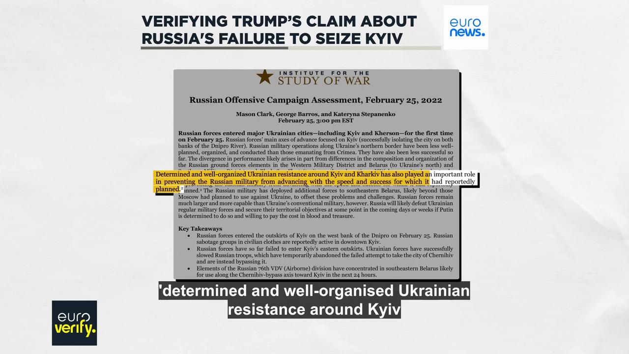 'Video thumbnail for Debunking Trump's account of Russia's failed bid to seize Kyiv'