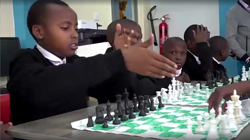 Video thumbnail for Kenyan children learn to play chess on sets made using plastic waste