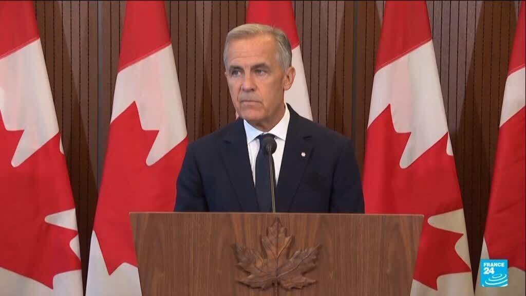 Video thumbnail for US-Canada trade dispute escalates after Carney announces retaliatory tariffs