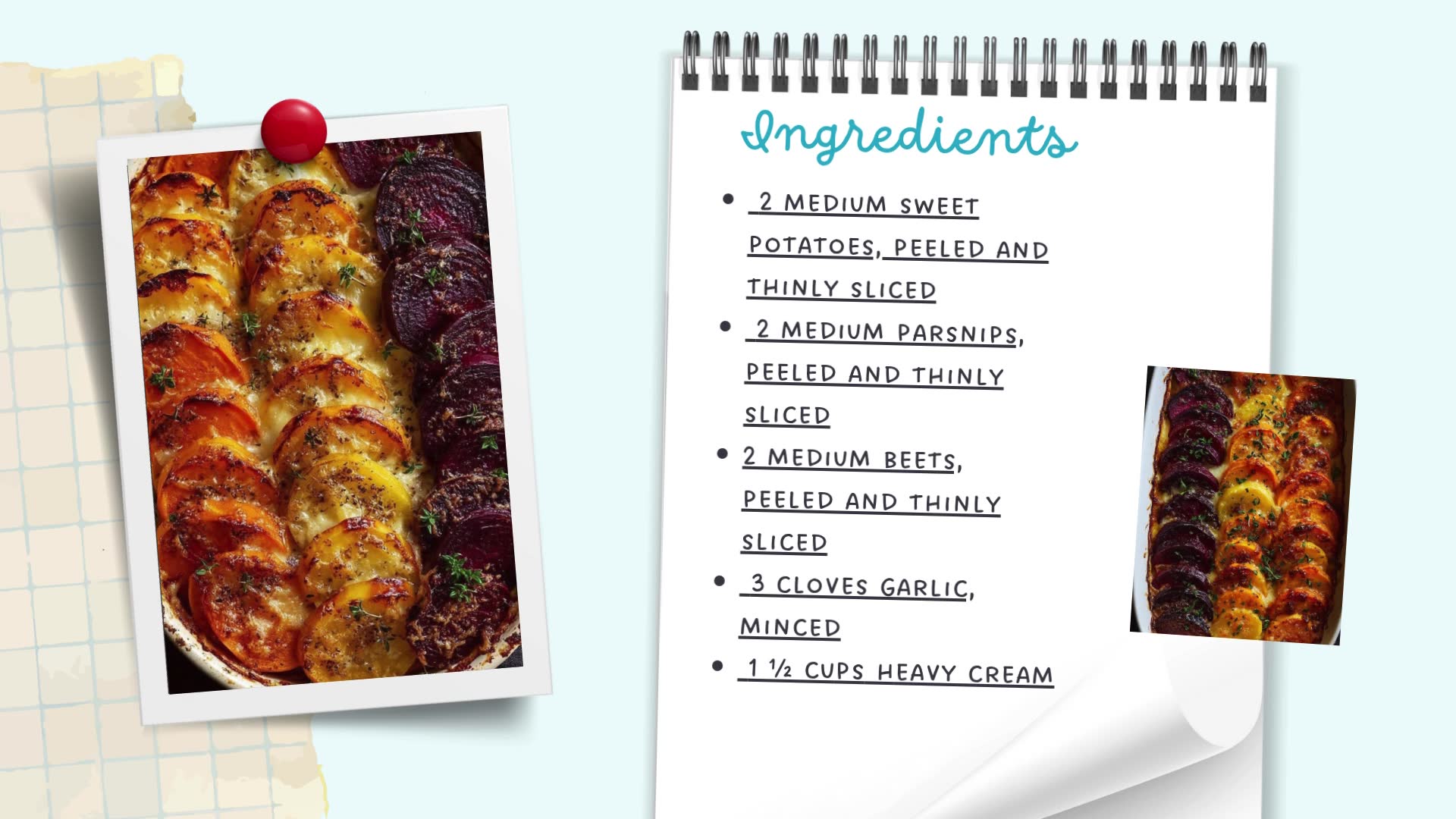 Video thumbnail for Root Vegetable Gratin with Sweet Potatoes, Parsnips & Beets – Cozy, Colorful & Crowd-Pleasing