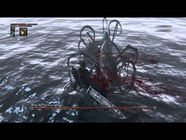 Video thumbnail for Bloodborne - Moonside Lake: Rom, The Vacuous Spider Bossfight (Solo) Fire Paper, Kin Coldblood x12