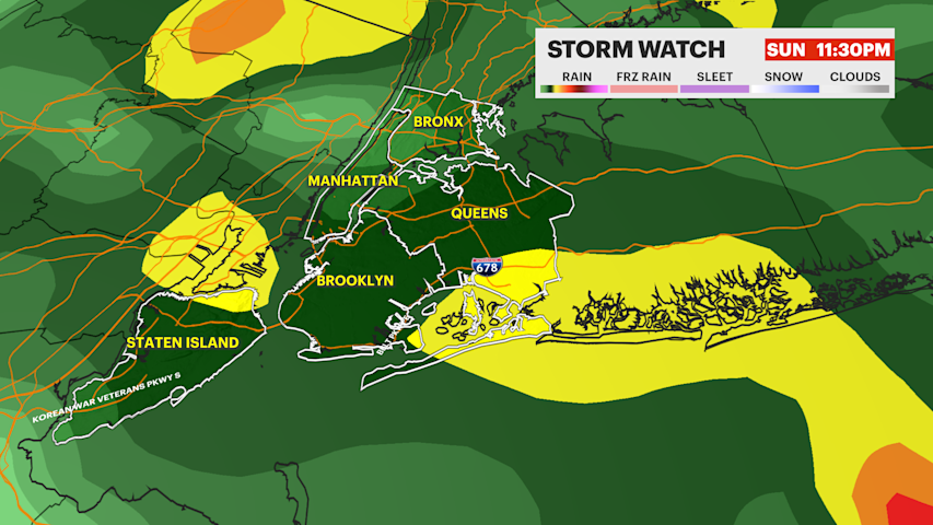 Video thumbnail for STORM WATCH: Storm risk increases across Brooklyn Sunday night before sunny Monday