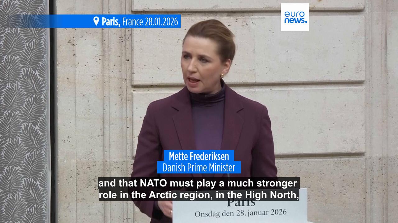 Video thumbnail for Greenland dispute a 'strategic wake-up call for all of Europe,' says France's Macron