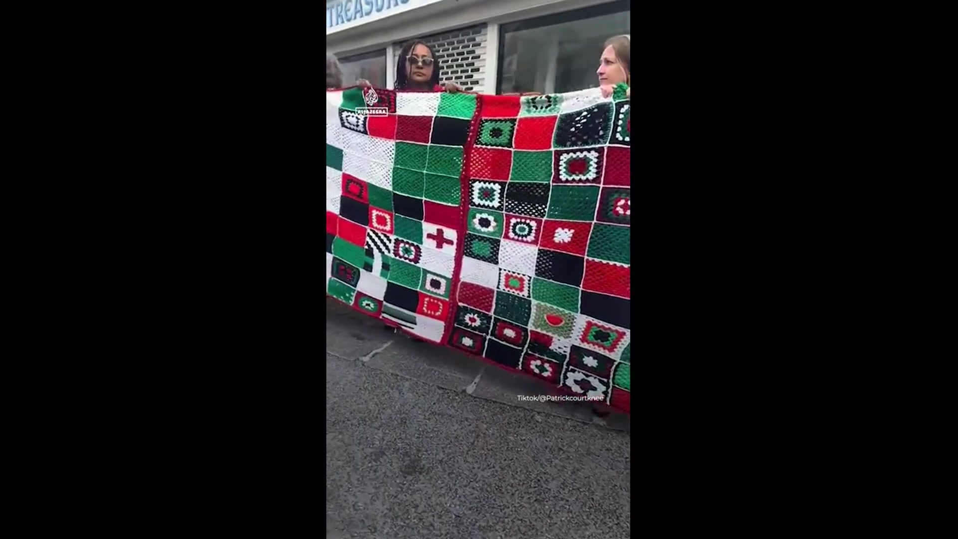 'Video thumbnail for Irish activists knit blanket representing children killed in Gaza'