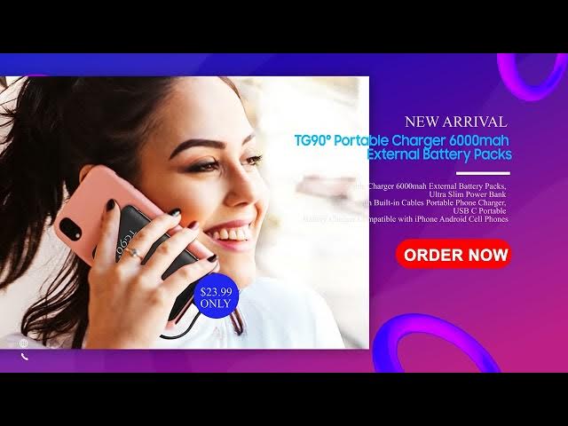 Video thumbnail for TG90° Portable Charger 6000mah External Battery Pack