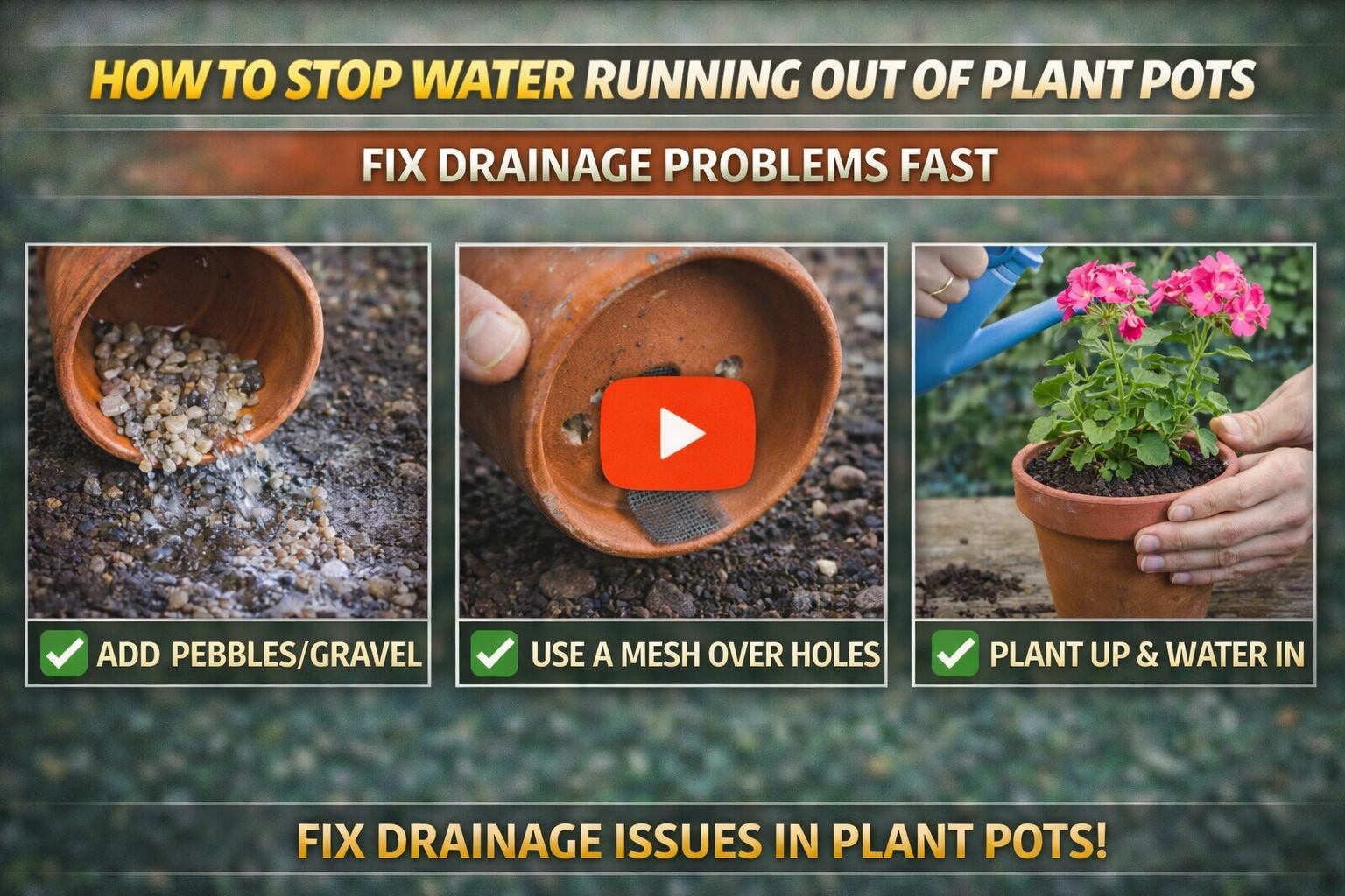 Video thumbnail for How to Stop Water Running Out of Plant Pots | Fix Drainage Problems Fast