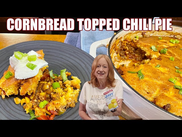 Video thumbnail for CORNBREAD TOPPED CHILI PIE | Delicious Easy Weeknight Meal | Ground Beef Recipe