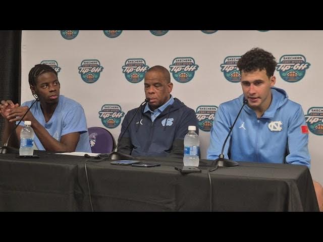 Video thumbnail for #UNC coach Hubert Davis, Caleb Wilson and Luka Bogavac after loss to Michigan State