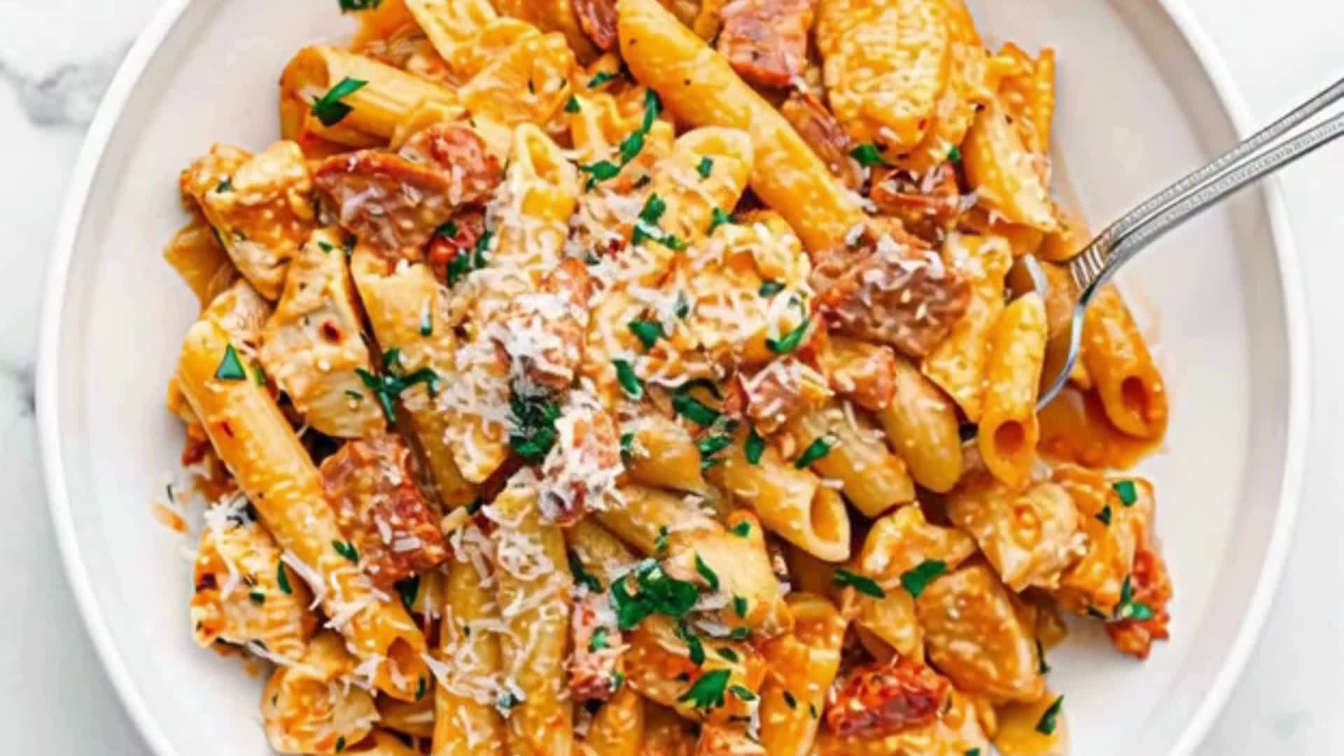 Video thumbnail for Chicken and Chorizo Pasta: A Creamy, Spicy Comfort Food Classic