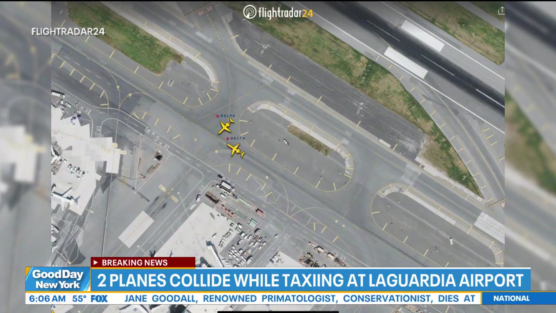 'Video thumbnail for 2 planes collide while taxiing at LaGuardia Airport'