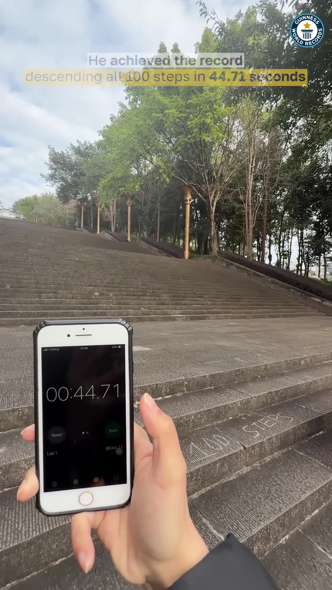 Video thumbnail for Fastest time to descend 100 steps walking on hands - 44.71 by Hari Chandra Giri