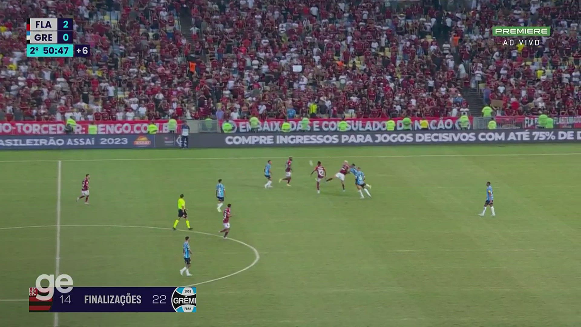 Video thumbnail for Aos 51 min do 2o tempo - gol de cabeça de Bruno Henrique do Flamengo contra o Gremio