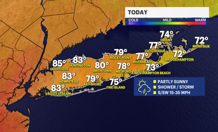 Video thumbnail for Warm and windy with a stray thunderstorm through early evening on Long Island